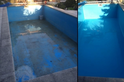 Die Poolreinigung ist beendet. Schn zu sehen wie der Pool vorher aussah und nach unserer Reinigung wieder glnzt